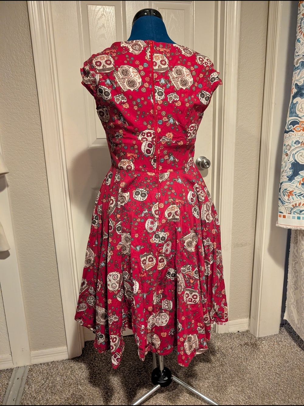 Hell Bunny Red Sugar Skull Print Dress - Picture 2 of 2